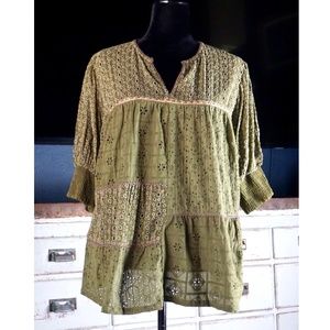Anthropologie Sigrid Patchwork Lace Eyelet Top 1X
